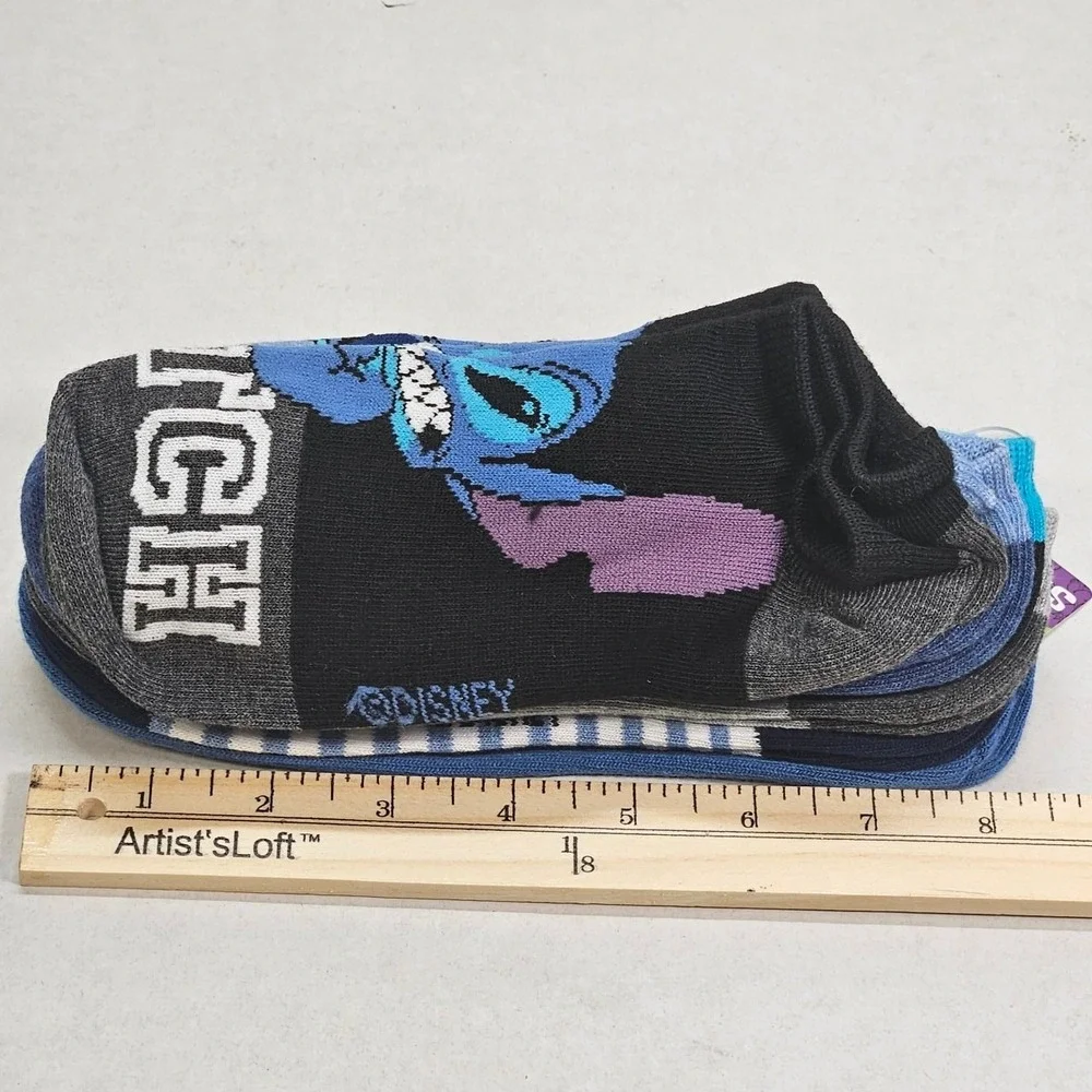Disney Stitch Kids No Show Socks 6 Pair Pack Character Print Blue Shoe Size 4-10
